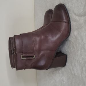 Korks by Kork Ease brown leather stack heel ankle boots booties